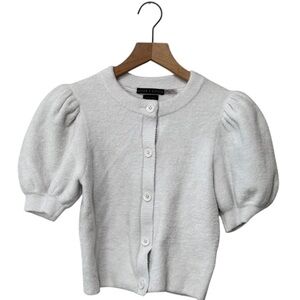 Alice + Olivia Sabine Gray Puff Sleeve Cropped Cardigan | NWOT